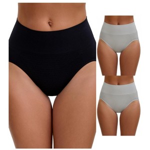 INSPIRE CHIC Women's High Waist Tummy Slimming Elastic Briefs Breathable Butt Lifter Underwear 3 Packs - 1 of 4