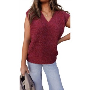 Women's V-neck Knit Sweater Vest - LUMIERE - 1 of 4