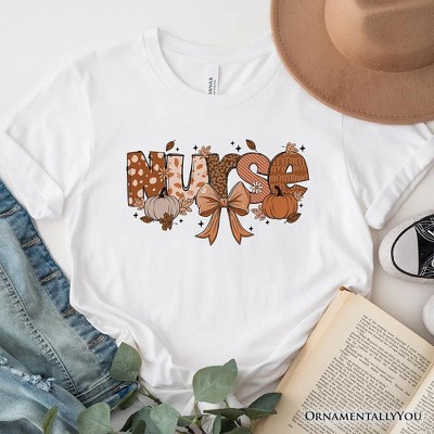 Nurse Coquette Autumn T-Shirt, Cozy Fall Pumpkins Tee for Healthcare Heroes| OrnamentallyYou