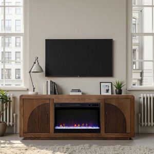 65" Veneer Fireplace TV Stand with Two Doors, Two Shelves, Electric Fireplace Insert, Cable Management, and Remote Control for Living Room - 1 of 4
