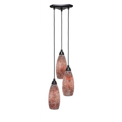Toltec Lighting Europa 3 - Light Pendant in  Matte Black with 5.5" Red Fusion Shade