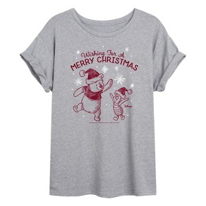 Women's - Winnie the Pooh - Wishing For A Merry Christmas Oversized Graphic T-Shirt - 1 of 4