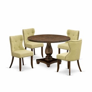 HomeStock 5-Piece Distressed Jacobean Finish Solid Wood Top Dining Table with 4 Parson Chair - 1 of 4