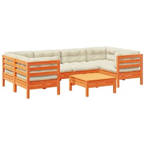 vidaXL 7 Piece Patio Sofa Set with Cushions Wax Brown Solid Wood Pine - Wax Brown - 1 of 4