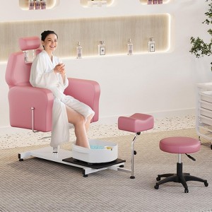 Reclining Pedicure Chair with Hydraulic Lift, Stool, Footrest & Massage Basin, Adjustable Pedicure Unit Station, 360 Swivel Spa Station Pedi Chair - 1 of 4