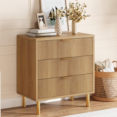 3 Drawer Dresser for Bedroom, 30” Tall Dresser Organizer, Wood Dresser with Metal Legs