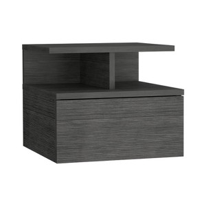 TIRAMISUBEST Smokey Oak Floating Nightstand with 12"H, Drawer, and 2-Tier Shelf, Buffet Cabinet for Bedrooms - 1 of 4