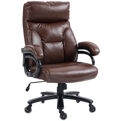 Brown High Back Leather Executive Swivel Office Chair with Fixed Arms