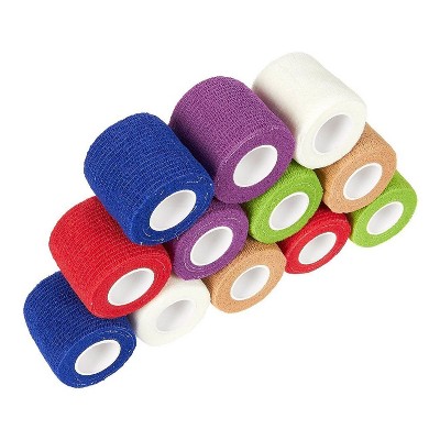 Juvale 12 Pack Self Adhesive Bandage Wraps, Cohesive Tape, in 6 Colors, 4 In x 5.58 Ft