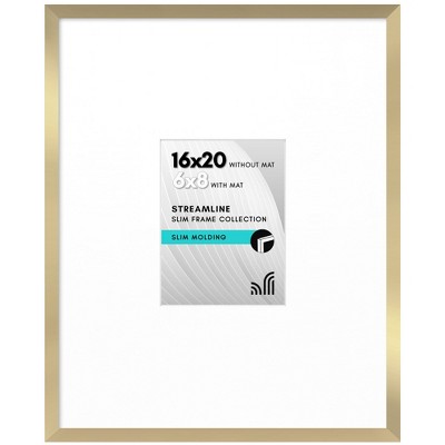 Americanflat 16x20 Picture Frame with Polished Plexiglass - Use as 6x8 Frame with Mat or Display 16x20 Photo Without Mat - Gold
