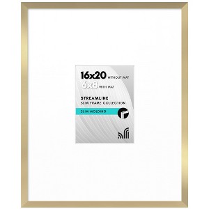 Americanflat 16x20 Picture Frame with Polished Plexiglass - Use as 6x8 Frame with Mat or Display 16x20 Photo Without Mat - Gold - 1 of 4