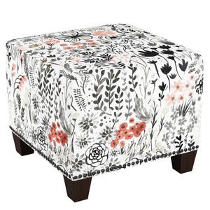 Square Nail Button Ottoman Winter Botanical Red - Skyline Furniture