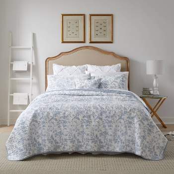 ALESSANDRA 3 pc in self tote-BLUE FLORAL-KING-QUILT SET 2/B