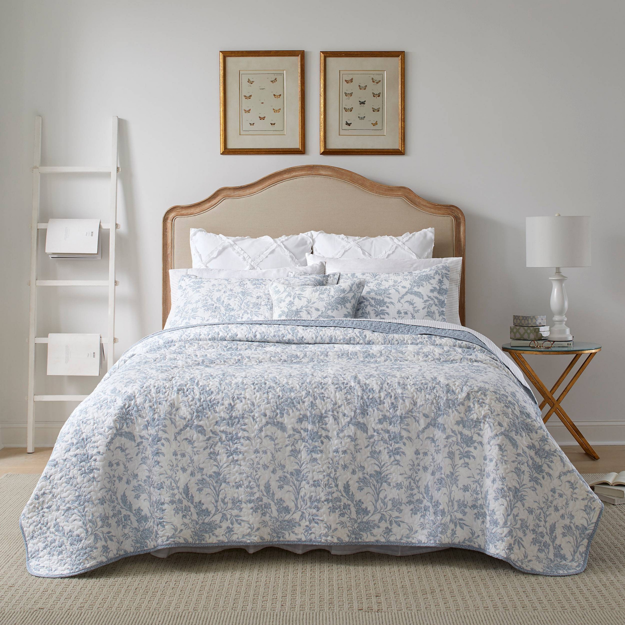 Laura Ashley 4pc Full/Queen Amberley Quilt Bedding Set Blue: Machine Washable, Includes Decorative Pillow