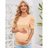 Women's Maternity Shirts Pregnancy Casual Floral Printed Tops Puff Short Sleeve Striped Ruched Side Tunic Top - 2 of 4