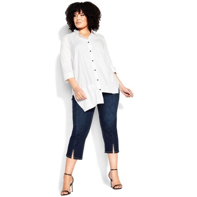 Avenue Women's Plus Size Slit Denim Capri