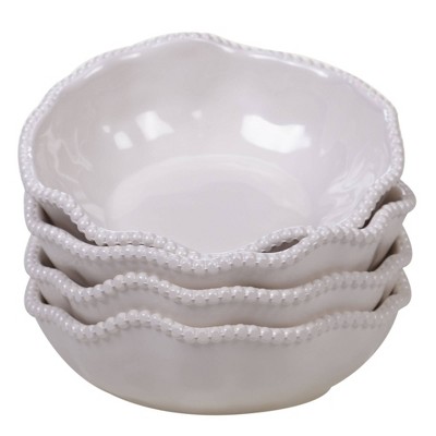 White Melamine 12-Piece Dinnerware Set with Beaded Ruffled Rims