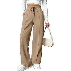 Pinspark Wide Leg Sweatpants Women High Waisted Baggy Sweat Pants Elastic Elevated Seams Loose Active Pants with Pockets - 1 of 4