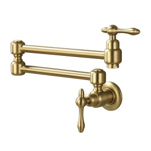 Cobbe Brushed Gold Pot Filler Faucet Kitchen Sink Wall Mounted Collapsible Mixer with Double Section Swing Arms - 1 of 4