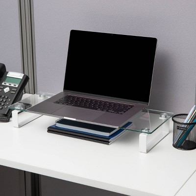 Elevate Clear Glass Monitor Stand with Organizational Space