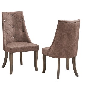Kings Brand Furniture Elmer Crystal-Tufted Upholstered Fabric Dining Room Chairs, Set of 2, Dark Brown/Gray - 1 of 3