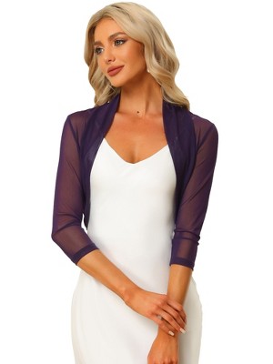INSPIRE CHIC Women's Semi Sheer Open Front Elegant 3/4 Sleeves Mesh Bolero Shrug