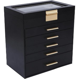 6-Layer Jewelry Box with Glass Lid - Large Black & White Display Organizer for Necklaces & Rings - 1 of 4