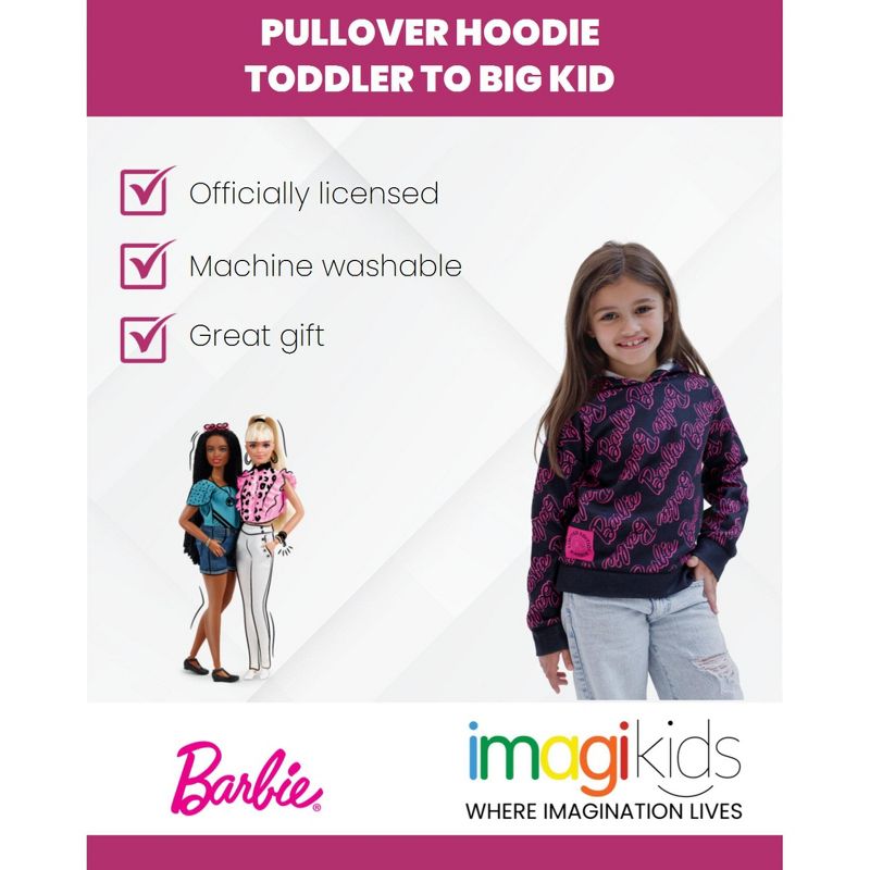 Barbie Girls Fleece Pullover Hoodie Toddler to Big Kid, 2 of 6