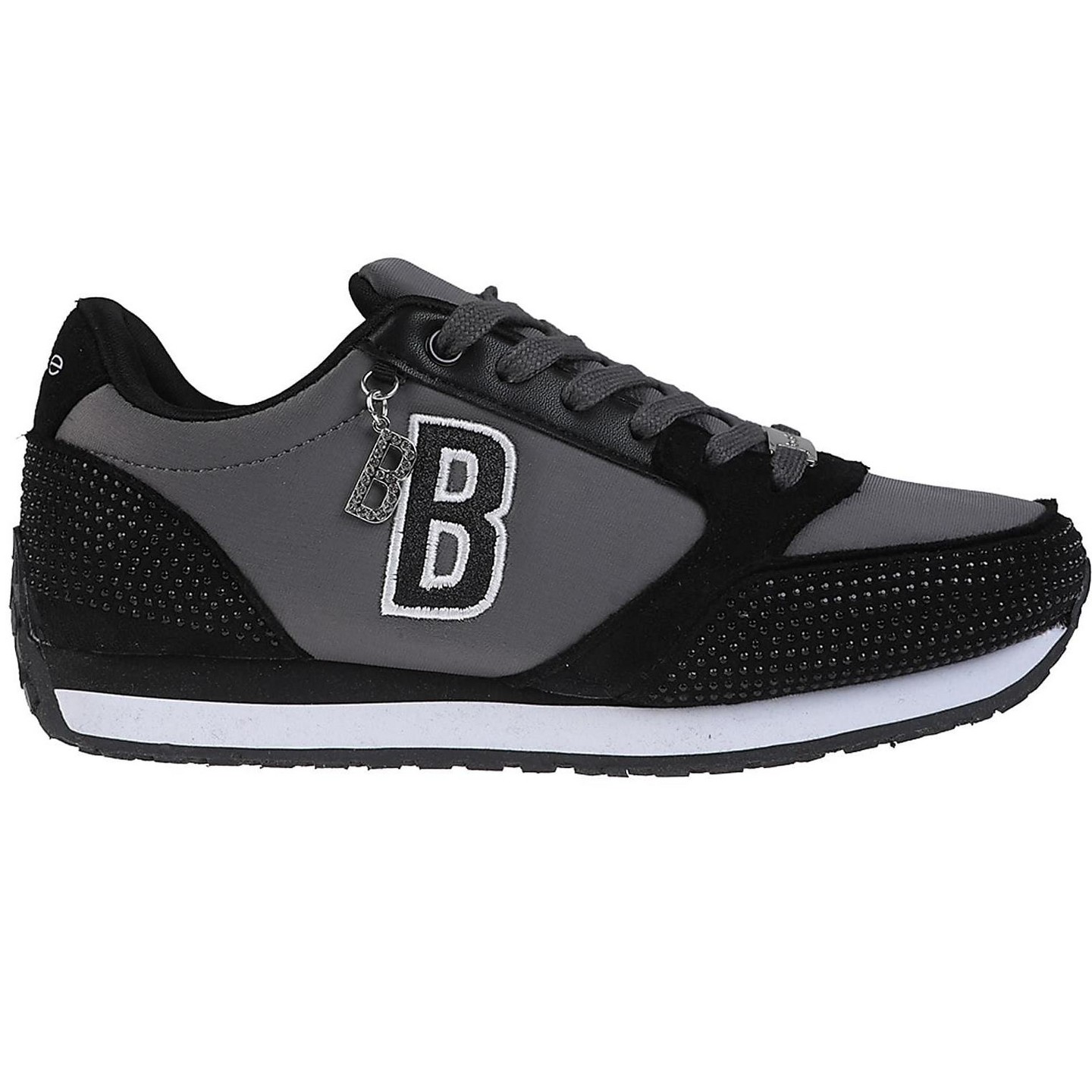 Женские кроссовки Bebe Fashion Lace-Up Shoes - Embellished Sneakers with Logo Dangle Charm, Black Gray, цвет: Чёрный — фото 2