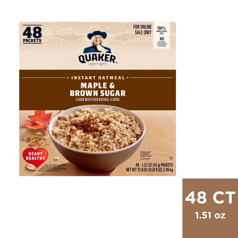 Quaker Maple &#38; Brown Sugar Instant Oatmeal - 72.8oz/48ct, 1 of 4