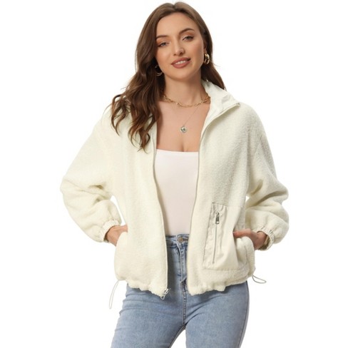 White fuzzy hot sale fleece jacket