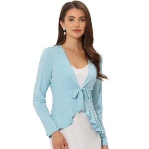 INSPIRE CHIC Women's Tie Front Long Sleeve Crop Ruffle Knit Cardigan Sweaters - 1 of 4