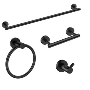 Itopfox Modern Bathroom Hardware Set, Stainless Steel Towel Bar with Ring, Toilet Paper Holder & Hooks, Wall Mounted Matte Black - 1 of 4