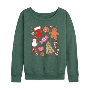 Women's - Instant Message - Kawaii Christmas Treats Lightweight French Terry Wide Neck Long Sleeve Shirt - 1 of 4