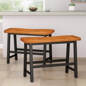 GDFStudio Glouser Rustic Rubberwood 24 Inch Saddle Counter Height Benches (Set of 2) - 1 of 4