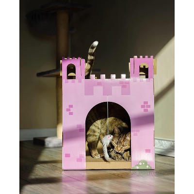 Purple Cardboard Castle Cat Scratcher House with Toy