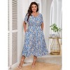 YESFASHION Womens Plus Size Summer Floral Dress V Neck Short Sleeve Tie Front Casual Boho Beach A Line Maxi Dress with Pockets - 3 of 4