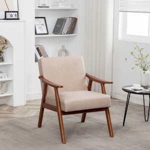 Accent Chair with Solid Wood Frame, Compact Comfortable Seating and Sleek Profile, Mid-Century Modern Design - 1 of 4