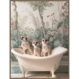 Amanti Art Meerkat Bath Time Fun by Niky Rahner Framed Canvas Wall Art - 1 of 4
