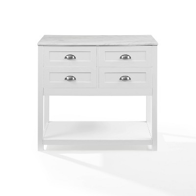 White Faux Marble Top Kitchen Island Cart with Storage