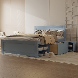 TIRAMISUBEST Twin/Full Size Platform Bed with 1 Storage Drawer and 2 Shelves, Modern Bed Frame with Underneath Storage - 1 of 4