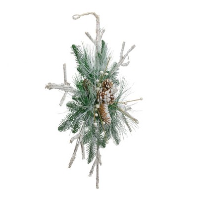 24" Frosted Mixed Pine Twig Snowflake Ornament with Pine Cones and Berries