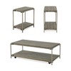 Metal Frame Wood 3-Piece Coffee Table Set with Bottom Shelf, Casters, and Chairside Tables for Living Room - 3 of 4