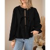 Women's Spring Fall Babydoll Peplum Blouse Shirt Puff Long Sleeve Bow Tie Front Trendy Cute Going Out Tops - 4 of 4