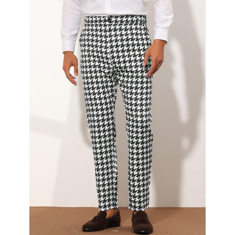 Lars Amadeus Men's Big and Tall Flat Front Houndstooth Dress Trousers, 2 of 6
