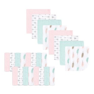 Luvable Friends Baby Girl Super Soft Bundle Washcloths, Girl Feathers, One Size - 1 of 1