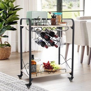 ZACHVO 2-Tier Bar Cart with Bottle Racks & Glass Holders, Wood Color, Mobile Beverage Cart on Wheels for Kitchen & Living Room - 1 of 4