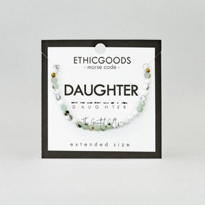 ETHIC GOODS Women's 4mm Morse Code Bracelet [DAUGHTER] - Mother of Pearl & Pink Rhodonite - 1 of 2