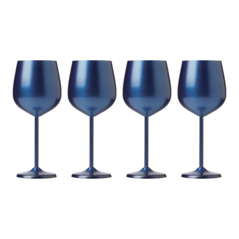 Cambridge Silversmiths Set of 4 18oz Stainless Steel Wine Glasses Blue Finish, 2 of 4