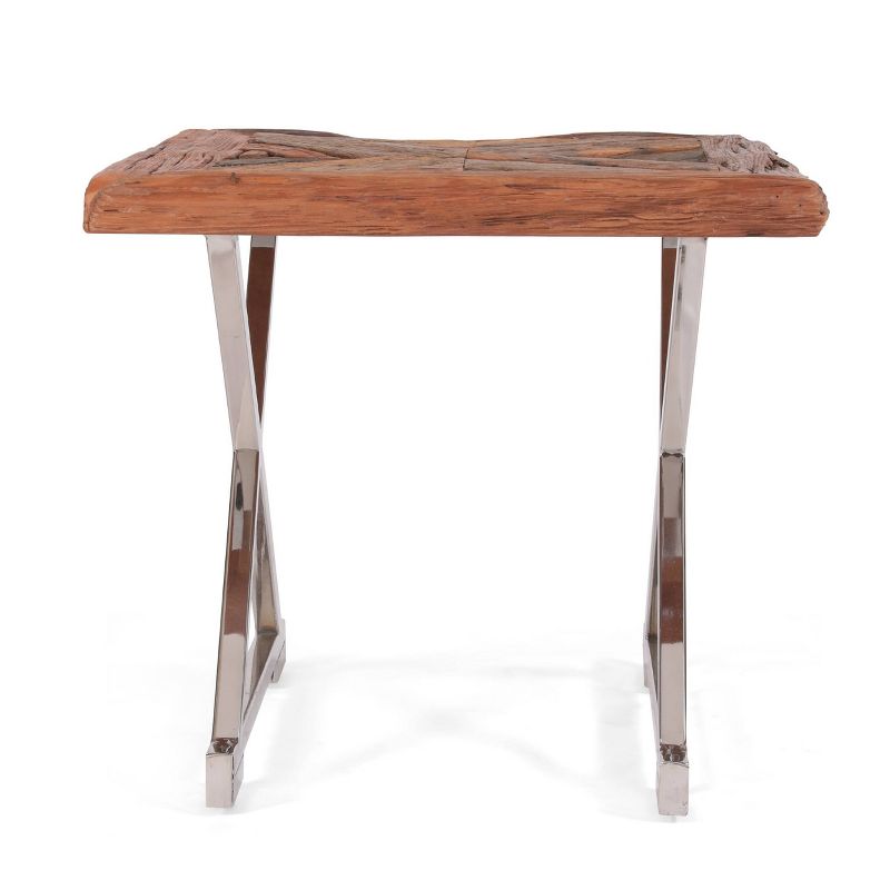 Treutlen Handcrafted Boho Wooden End Table Natural/Silver - Christopher Knight Home, 4 of 9